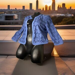 Anne‎ Klein Buttonless Cardigan Womens Sheer Floral Blue Size 12